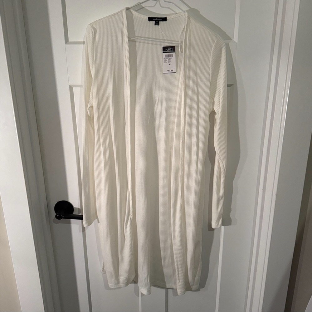 Rue21 White Ribbed Open Cardigan NWT
